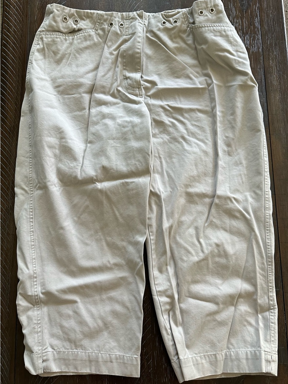 Basic Editions Women’s Light Beige Casual Cropped Cotton Pants - Size 14